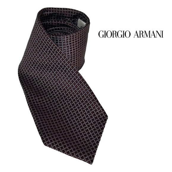 Giorgio Armani Necktie Tie Classic Luxury Window Pane Sheen 100% Silk Made Italy - Picture 1 of 11